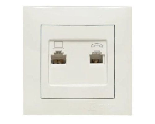 Валенсия Розетка RJ-45+RJ11 2-местная белая (EWK02-035-30)