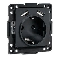 Стокгольм Механизм роз. 1-м. с/з, USB 2A 16А винтовые клеммы черный с защ. штор. (EZR16-2USB-typeA)