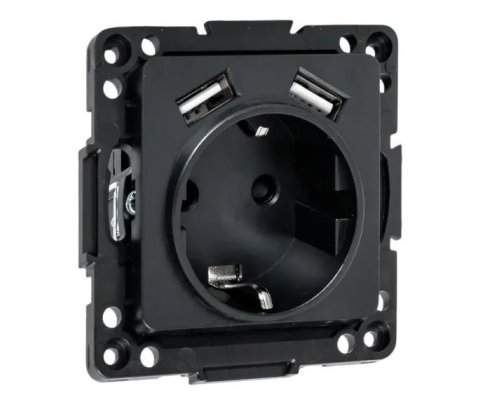 Стокгольм Механизм роз. 1-м. с/з, USB 2A 16А винтовые клеммы черный с защ. штор. (EZR16-2USB-typeA)