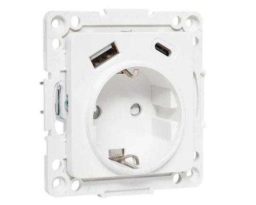 Стокгольм Механизм роз. 1-м. с/з, USB A+C 16А винт. клеммы бел., защ. штор. (EYR16-2USB-typeA-typeC)