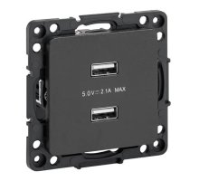 Стокгольм Механизм розетки USB 2-местной 2,1А винтовые клеммы черный (EZR16-028-10-2USB)