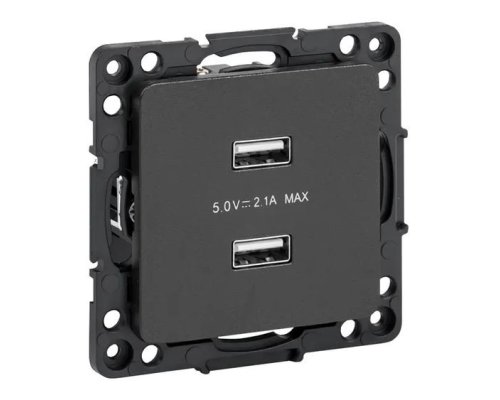 Стокгольм Механизм розетки USB 2-местной 2,1А винтовые клеммы черный (EZR16-028-10-2USB)