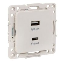 Стокгольм Механизм Розетки с 2USB type-A + type-C винтовые клеммы белый (EYR-2USB-type-C)