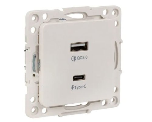 Стокгольм Механизм Розетки с 2USB type-A + type-C винтовые клеммы белый (EYR-2USB-type-C)