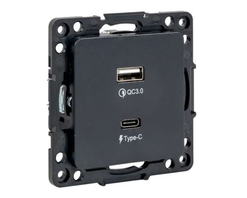 Стокгольм Механизм розетки с 2USB type-A + type-C черный (EZR-2USB-type-C)
