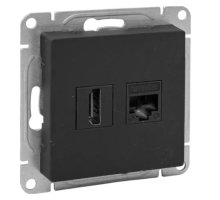 Механизм розетки HDMI+RJ45 (cat5), чёрный Эпика (UP1-SOB-HDMI+RJ45)