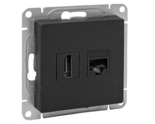 Механизм розетки HDMI+RJ45 (cat5), чёрный Эпика (UP1-SOB-HDMI+RJ45)