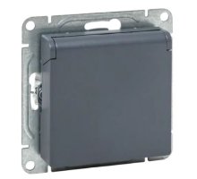 Механизм розетки, 16А, IP44, с заземлением, со шторками, c крышкой, графит Эпика (UP1-SOG-111-44)