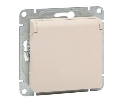Механизм розетки, 16А, IP44, с заземлением, со шторками, c крышкой, кремовый Эпика (UP1-SOI-111-44)
