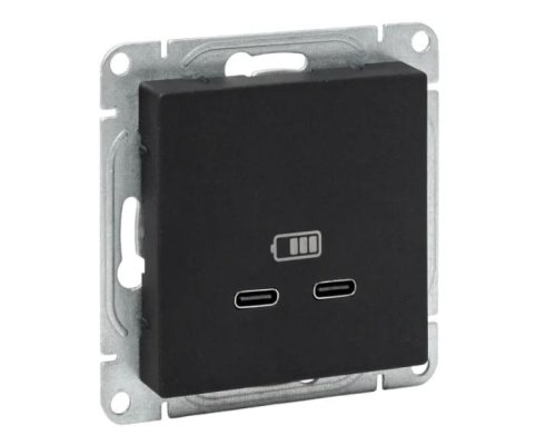 Механизм розетки USB-C - 2 шт, чёрный Эпика (UP1-SOB-2USBC)