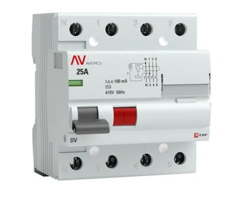 DV 4P 25А 100мА AC 6kA AVERES (rccb-4-25-100-ac-av)