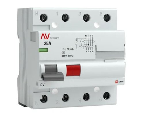 DV 4P 25А 30мА A 6kA AVERES (rccb-4-25-30-a-av)