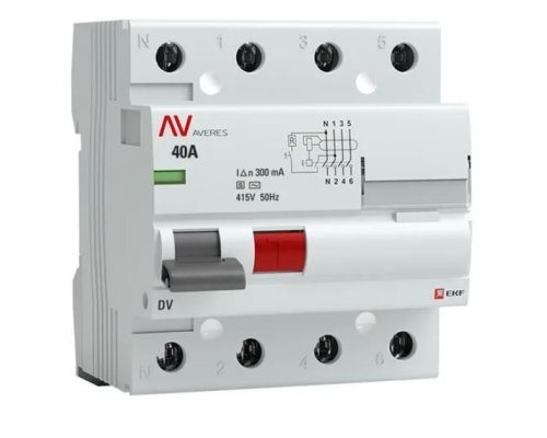DV 4P (S) 40А 300мА AC 6kA AVERES (rccb-4-40-300-s-av)