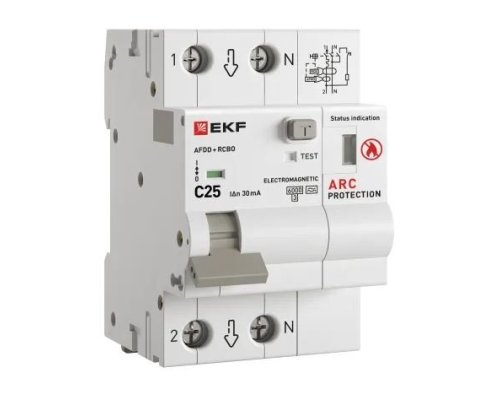 УЗДП + АВДТ 1P+N 25А 30мА С А 6 кА PROXIMA (afdd-rcbo-2-25C-30em-pro)