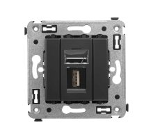 Розетка USB 2.0 одинарная в стену, тип А-А, черный матовый, Avanti (4412403)