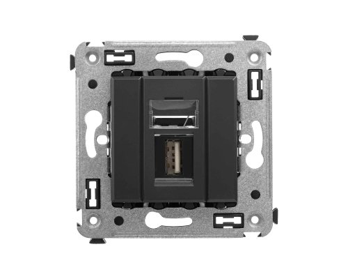 Розетка USB 2.0 одинарная в стену, тип А-А, черный матовый, Avanti (4412403)