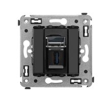 Розетка USB 3.0 одинарная в стену, тип А-А, черный квадрат, Avanti (4402303)