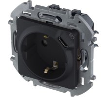 Inspiria розетка 1-местная с заземлением с защитными шторками с USB C, скрытой установки, антрацит (673773)