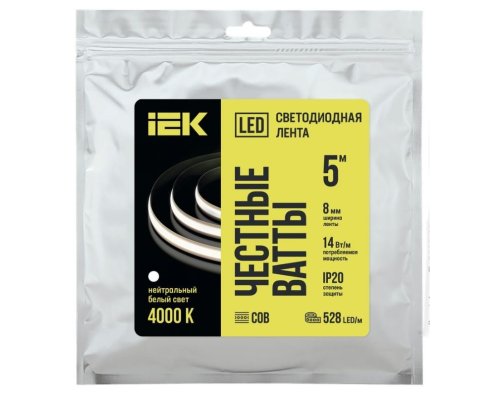 Лента светодиодная 5м COB 528LED/м freecut 14Вт/м IP20 24В нейтральный белый (LSR11-10-528-20-05)