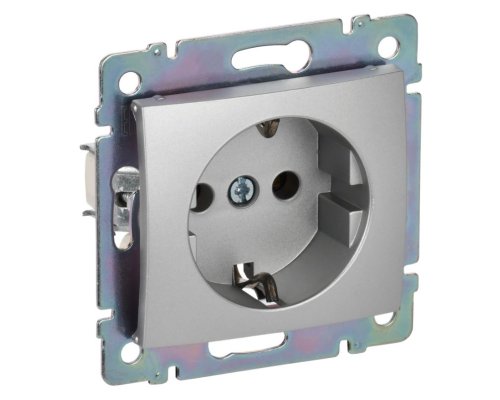 Valena DIY розетка 1-местная с заземлением с защитными шторками, скрытой установки, алюминий (694343)
