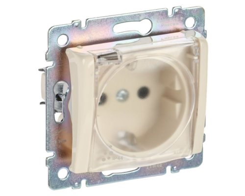 Valena DIY розетка 1-местная с заземлением с защитными шторками, IP44, скрытой установки, слоновая кость (695640)