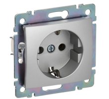 Valena DIY розетка 1-местная с заземлением без защитных шторок, скрытой установки, алюминий (694342)