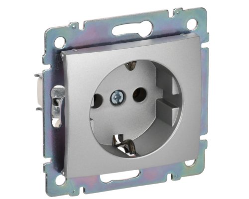 Valena DIY розетка 1-местная с заземлением без защитных шторок, скрытой установки, алюминий (694342)