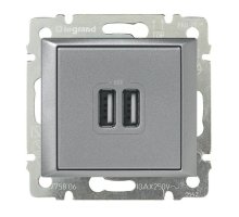 Valena розетка USB A + A 15Вт, скрытой установки, алюминий (770270)