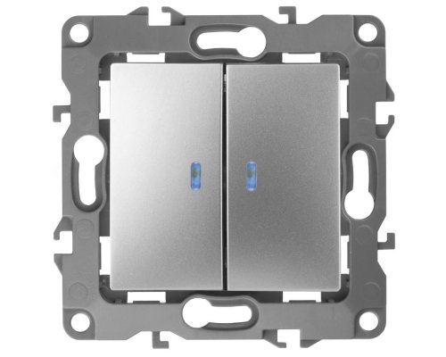 Выключатель 2-кл. с подсветкой IP20 12-1105-03 250В 10АХ алюминий ЭРА (Б0014659)
