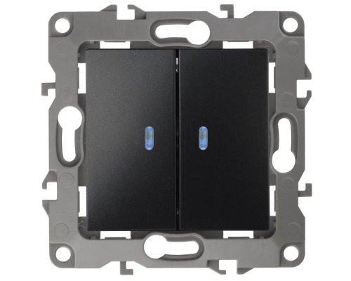 Выключатель 2-кл. с подсветкой IP20 12-1105-05 250В 10АХ антрацит ЭРА (Б0014661)