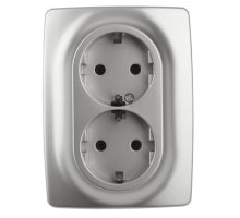 Розетка двойная 12-2106-03 16А IP20 250В 2X2P+E серия 12 алюминий Schuko (Б0031230)