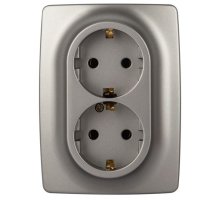 Розетка двойная 12-2106-16 16А 250В 2X2P+E серия 12 титан Schuko (Б0065706)