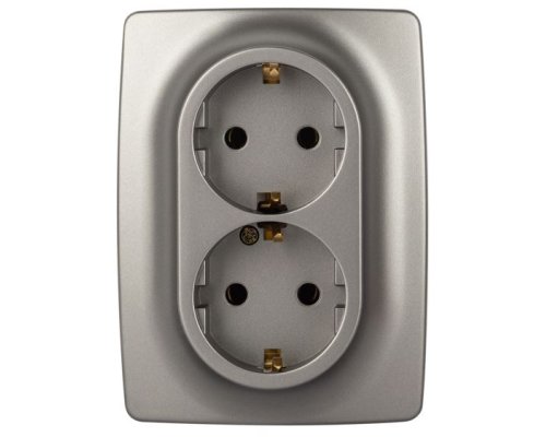Розетка двойная 12-2106-16 16А 250В 2X2P+E серия 12 титан Schuko (Б0065706)