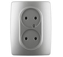 Розетка двойная 12-2107-03 16А IP20 250В 2X2P серия 12 алюминий ЭРА (Б0031240)