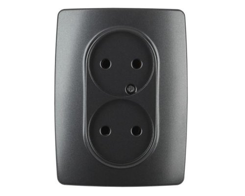 Розетка двойная 12-2107-05 16А IP20 250В 2X2P серия 12 антрацит ЭРА (Б0031242)