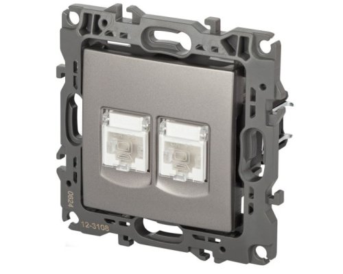 Розетка двойная 12-3108-16 2XRJ45 серия 12 титан ЭРА (Б0065665)
