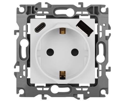 Розетка с USB type-A+C 12-4108-01 16А 250В 5В-3А 2P+E серия 12 белый ЭРА (Б0067752)