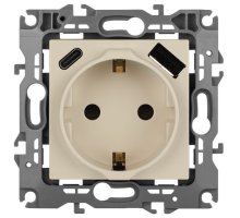 Розетка с USB type-A+C 12-4108-02 16А 250В 5В-3А 2P+E серия 12 слоновая кость ЭРА (Б0067731)