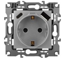 Розетка с USB type-A+C 12-4108-03 16А 250В 5В-3А 2P+E серия 12 алюминий ЭРА (Б0067716)