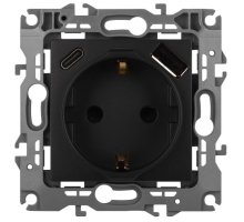 Розетка с USB type-A+C 12-4108-05 16А 250В 5В-3А 2P+E серия 12 антрацит ЭРА (Б0067707)