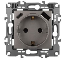 Розетка с USB type-A+C 12-4108-16 16А 250В 5В-3А 2P+E серия 12 титан ЭРА (Б0067762)