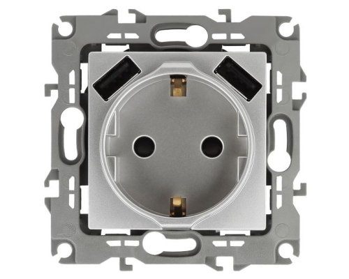 Розетка с 2xUSB 12-4109-03 16А 250В 5В-3А 2P+E серия 12 алюминий ЭРА (Б0047842)