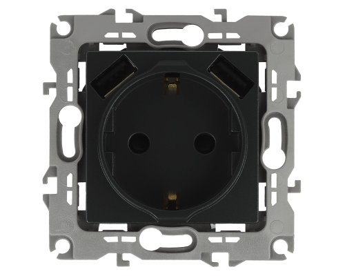Розетка с 2xUSB 12-4109-05 16А 250В 5В-3А 2P+E серия 12 антрацит ЭРА (Б0047844)
