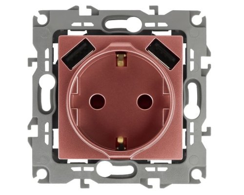 Розетка с 2xUSB 12-4109-14 16А 250В 5В-3А 2P+E серия 12 медь ЭРА (Б0047848)