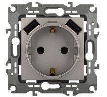 Розетка с 2xUSB 12-4109-16 16А 250В 5В-3А 2P+E серия 12 титан ЭРА (Б0065729)