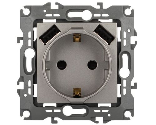 Розетка с 2xUSB 12-4109-16 16А 250В 5В-3А 2P+E серия 12 титан ЭРА (Б0065729)