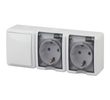 Блок: две розетки + выключатель ОУ Эксперт 11-7403-01 16A-10AX IP54 250В белый ЭРА (Б0027673)