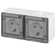 Розетка двойная ОУ Эксперт 11-2504-01 16А IP55 250В 2х2P+E белый ЭРА (Б0063262)