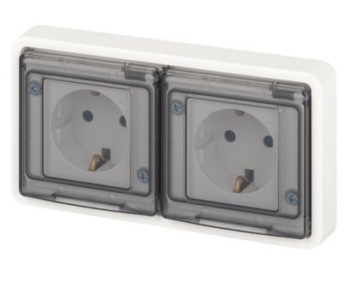 Розетка двойная СУ Эксперт 11-2523-01 16А IP55 250В 2х2P+E белый ЭРА (Б0063276)