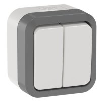 TORS Выключатель 2-клавишный проходной TS225 открытой установки 10А IP55 серо-белый (TS-V22-0-10-55-K41)